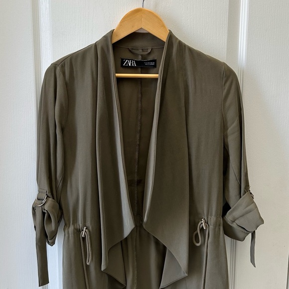 Zara Women's Olive Green Waterfall Open Front Draped Jacket Blazer Size Small - Picture 6 of 16